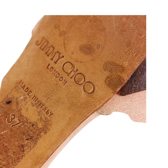 Jimmy Choo Laser Cut Blush Pink Suede Peeptoe Lucite & Wood Platform Heels Sz 7 - Picture 9 of 10